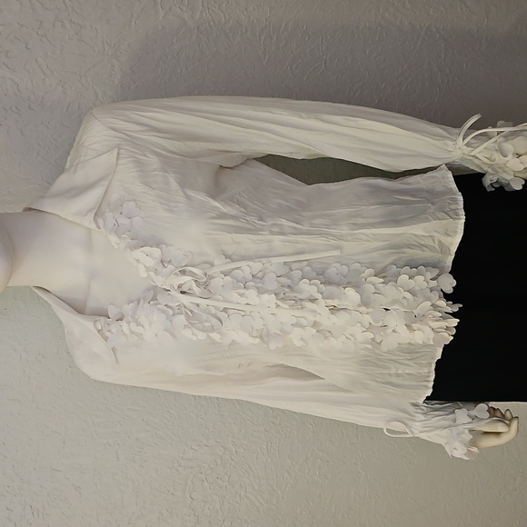 Vtg VIOLET & CLAIRE White Ruffle Hearts Jabot Crinkle Button Down Shirt - Picture 3 of 12